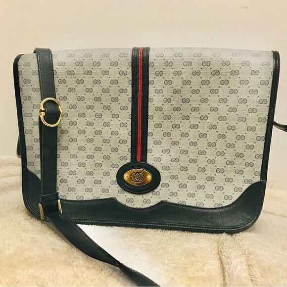 Gucci vintage navy micro Gg and black leather bag - Picture 12 of 16